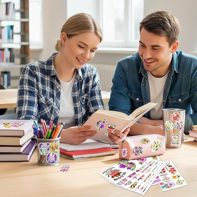 109 PCS Orchid Lily Carnation Stickers Pack, Floral Vinyl Waterproof Decals of Elegant Orchids Pure Lilies Colorful Carnations, Gift for Teens Adults Scrapbook Wall Water Bottle Car