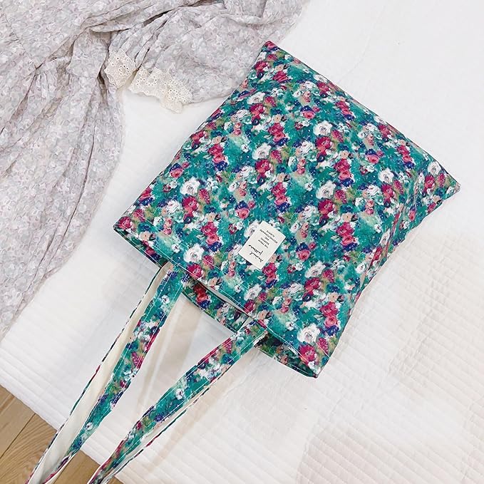 Cotton Canvas Tote Bag Reusable Soft Grocery Cloth Bag Floral Shoulder Bag for Beach Travel Shopping