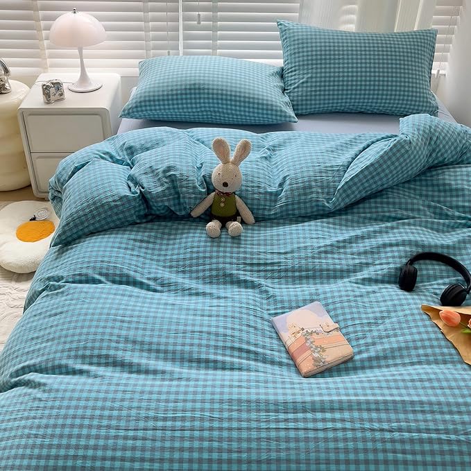 LifeTB Twin XL Comforter Set Blue Grey Gingham Comforter 3 Pieces Modern Plaid Grid Pattern Comforter Set Soft Lightweight Gingham Bedding Set Fluffy Plaid Checkered Comforter with 2 Pillowcases