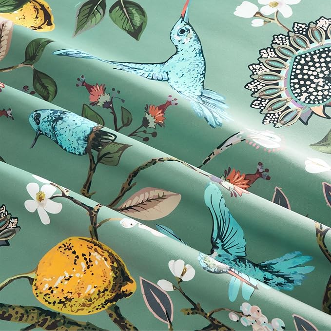 Vintage Boho Floral Pinch Pleated Curtains 84 Inches Long for Living Room,Sage Green Lemon Hummingbird Patterned French Country Drapes for Bedroom,Botanical Woodland Jungle Blackout Drapes,2 Panels