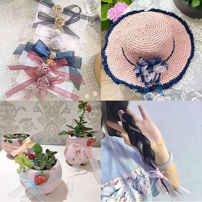 Purple Ribbon for Gift Wrapping, 1 inch 50Yard Sheer Organza Tulle Ribbon, Dark Purple Gifts Wrap Chiffon Ribbons for Crafts, Flower Bouquet, Wedding, Valentines Day, Mothers Day, Christmas