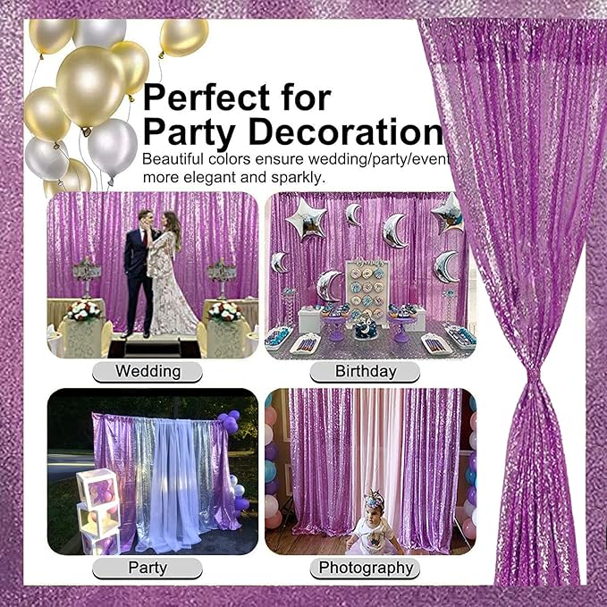 Lavender Sequin Backdrop Curtains 2FTx8FT 4 Panels Lilac Glitter Curtains Photo Background for Parties Wedding Baby Shower