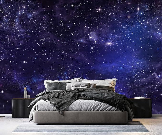 PYFFYP- Ceiling Wallpaper Purple Star Galaxy murals for Bedroom(Not Peel and Stick)