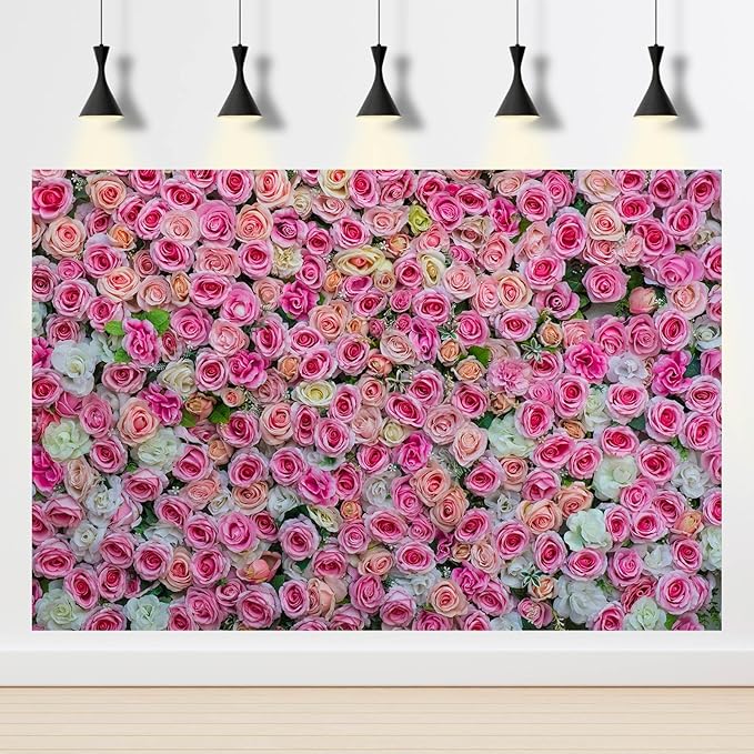 Colorful Flowers Backdrop Pink Red Roses Flowers Floral Wall Photography Background Anniversary Birthday Baby Shower Wedding and Love Backdrops Decor Children Adults Video Studio Prop 6x4ft