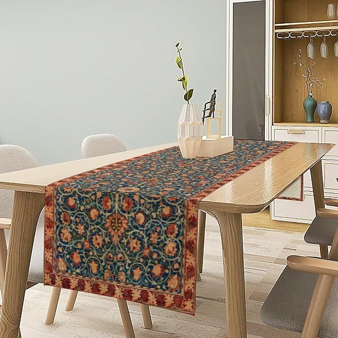 William Morris Table Runner, Rustic Boho Ethnic Flower Original Design Print Table Runner for Home Party Dining Room Kitchen Decor 13x108 Inch