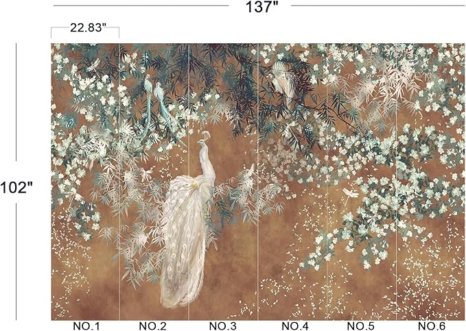 Cliouar-Wall Mural Wallpaper for Bedroom Living Room White Peacock Peel and Stick 137" x 102"