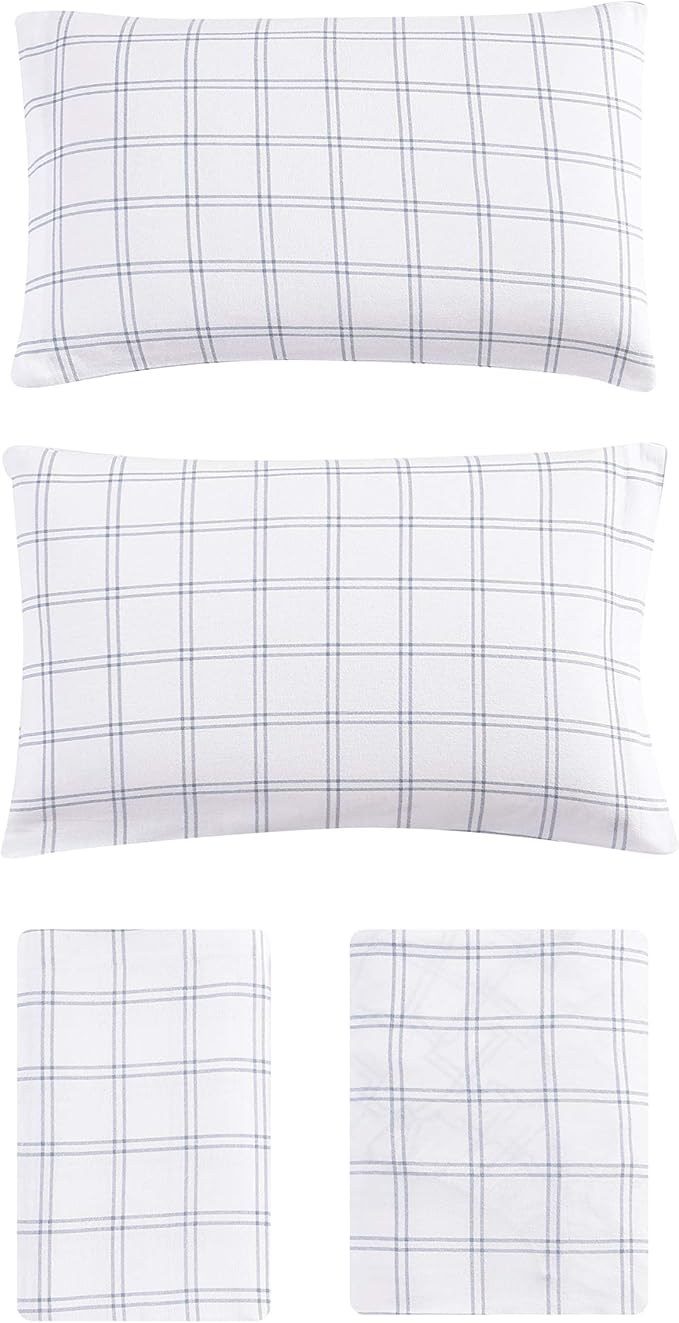 Eddie Bauer - Flannel Sheets Full Size, Anti-Pilling & Wrinkle Resistant Cotton, Touchably Soft for All-Season Comfort - Bed Sheets with Matching Pillowcases & Fitted Sheet (Westridge Plaid Blue)