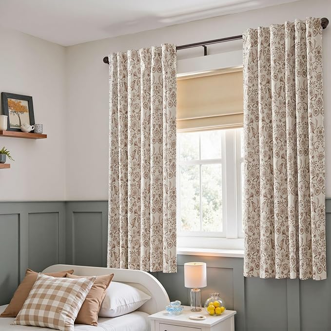 jinchan Floral Blackout Curtains for Bedroom Living Room 63 Inches Length Farmhouse Curtains Room Darkening Vintage Short Drapes Traditional Rod Pocket Window Treatment 2 Panels Set Taupe on Beige