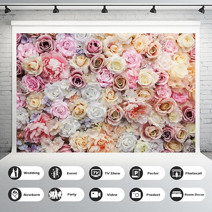 Roses Flowers Backdrop Valentines Day Pink Red Rose Photography Background Various Floral Roses Backdrop Decors for Birthday Wedding Baby Shower Anniversary Children Adults Studio Backgrounds 10x6.5ft