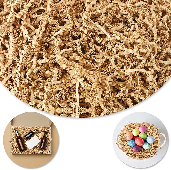Darfukei Crinkle Paper Filler, 1/2LB(8 oz) Shredded Paper For Gift Baskets, Kraft For Christmas gifts, Crinkle Cut Paper Shred For Birthdays, Weddings,Boxes Bags, Basket Filler, Anniversaries, Gift Wrapping