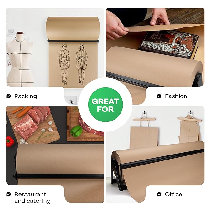 Brown Kraft Paper Jumbo Roll 36" x 14400" (1200 ft) with Dispenser – USA-Made Natural Kraft Paper 30lb Thickness for Packing, Wrapping, Void Filling, Kids' Arts, DIY & School Projects by IDL Packaging