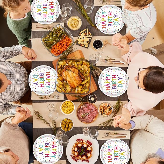 40 Pcs Birthday Plates & Napkins Party Supplies, Disposable Happy Birthday Dots Design Tableware Set for 20 Guests