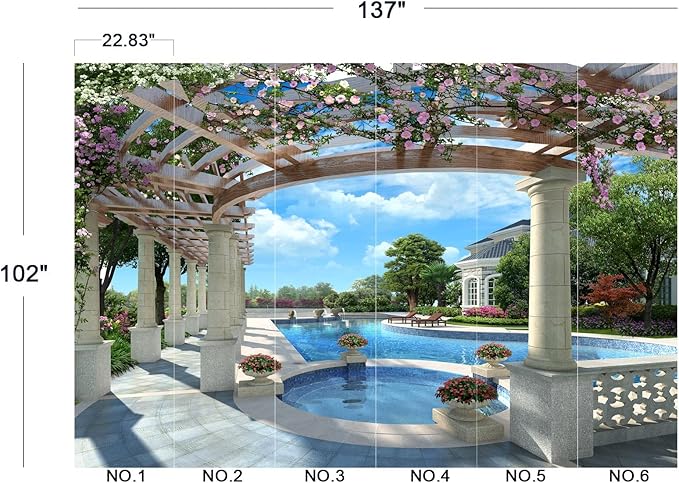 Cliouar-Backyard Villa with Swimming Pool Wall Mural Wallpaper Peel and Stick 137" x 102"
