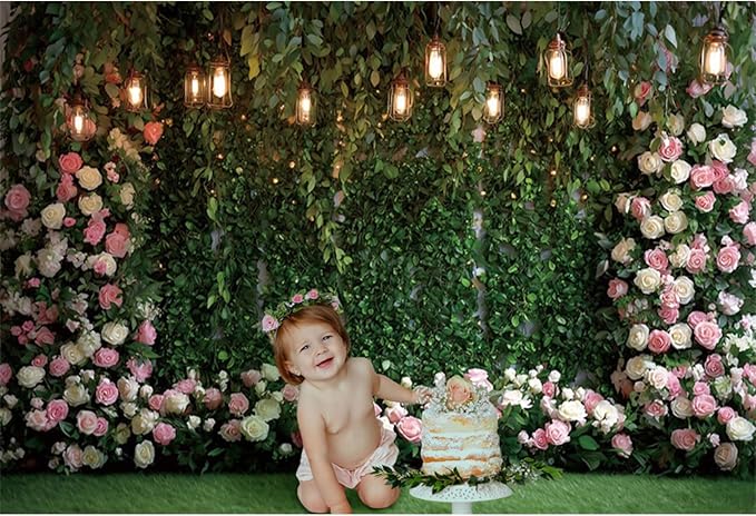 Baocicco Green Floral Wall Backdrops 5x3ft Outdoor Outside Wedding Background Bridal Shower Bride to Be Party Decorations Kids Adults Portraits Birthday Anniversary Banner Backdrop Photo Props
