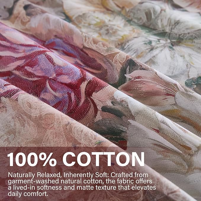 100% Cotton Duvet Cover King Size – Vintage Floral Duvet Cover Set with Zipper Closure & Corner Ties, 3-Piece Luxury & Silky Soft Bedding Set for All Seasons