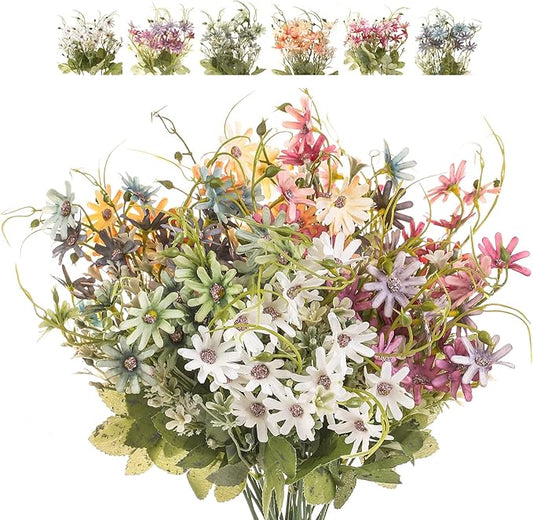 Artificial Flowers Wildflowers Silk Daisy Spring Fake Daisies Decoration Summer UV Resistant Colorful Mixed Bundles Faux Greenery Outdoor Plant Stem Filler for Home Decor Indoor Floral Arrangements