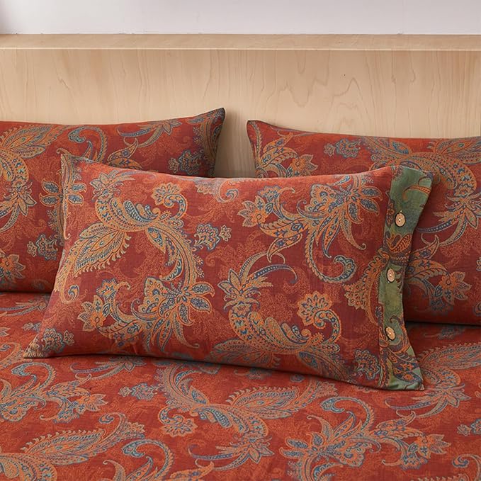 EAVD Vintage Style Jacquard Floral Duvet Cover King Soft 100% Cotton Muslin Yarn-Dyed Textured Bedding Set with 2 Pillowcases Boho Floral Comforter Cover with Button Closure