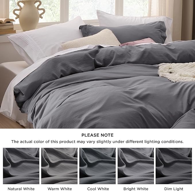 Bedsure Dark Grey Duvet Cover King Size Only - Prewashed Extra Soft All Season Bedding, Includes 1 Duvet Cover 104x90 Inches with Zipper Closure, Comforter Not Included