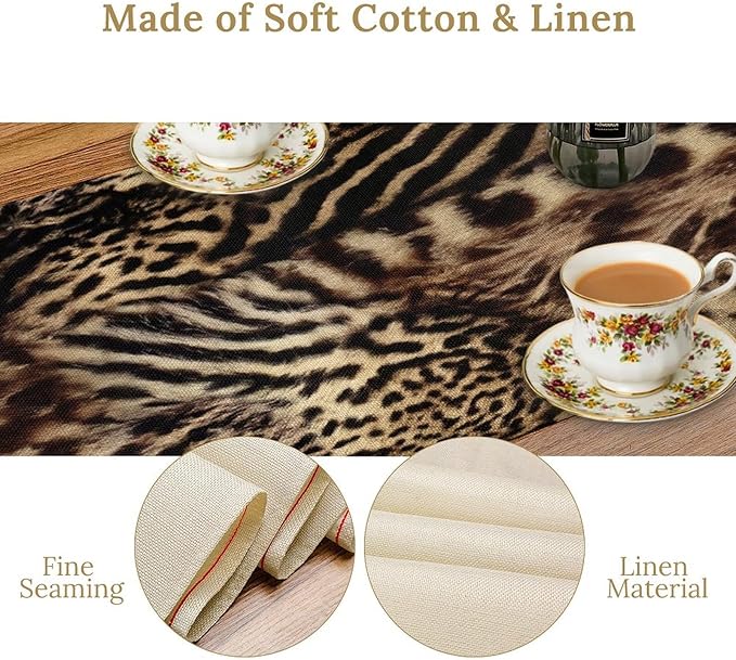 Animal Skin Print Table Runner, Vintage Farmhouse Cottage Country Western Wildlife Safari Leopard Zebra Dinner Runner for Kitchen Dining Table Party Holiday 13x60in