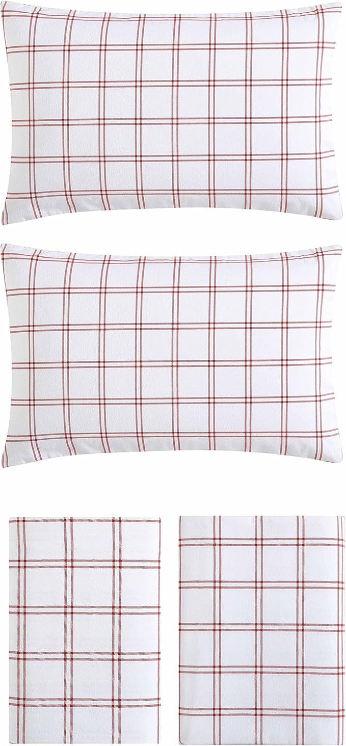 Eddie Bauer - Flannel Sheets King Size, Anti-Pilling & Wrinkle Resistant Cotton, Touchably Soft for All-Season Comfort - Bed Sheets with Matching Pillowcases & Fitted Sheet (Westridge Plaid Orange)