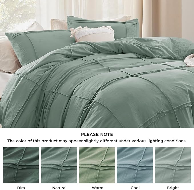 Bedsure Grid Boho Duvet Cover Queen Size - Shabby Chic Tufted Boho Bedding Set, 3 Pieces Shabby Chic Home Bedding for All Seasons, Includes 1 Queen Duvet Cover & 2 Pillowcases (Green, 90" x 90")