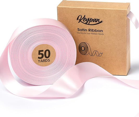 Pink Satin Ribbon for Valentines Day 1-1/2 Inch x 50 Yards Double-Faced Ribbons for Flower Bouquet Gift Wrapping Party Decor Wedding Invitation DIY Craft