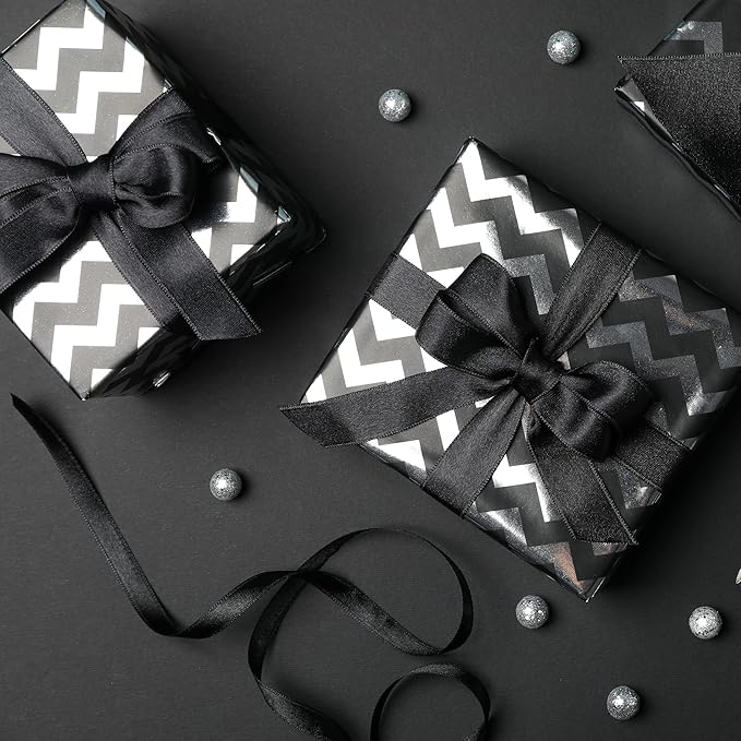 LIUYAXI Black Stain Ribbon, 1/2" X Continuous 50 Yards, Double Faced Fabric Ribbon Perfect for Gift Wrapping Wedding Christmas Birthday Floral Arrangement Craft