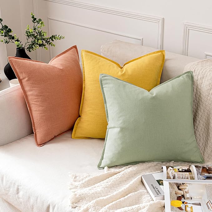 MIULEE Decorative Linen Euro Sham Pillow Covers 22x22 Inch Light Green Boho Farmhouse Neutral Couch Throw Pillows for Bed Pack of 2 Accent Modern Pillowcase Summer Sofa Livingroom Home Decor