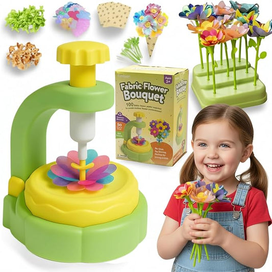 TOMLEON Fabric Flower Bouquet Craft Kit for Girls Ages 3+ – Create Reusable Fabric Flowers with Press Tool & Stems – Endless DIY Bouquets – No Glue, No Sewing – Perfect Creative Gift for Kids