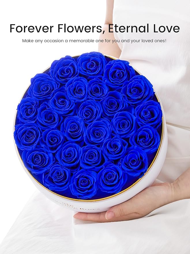 Preserved Roses Forever Flowers Real Roses in a Box Mother's Day Birthday Flowers for Her Mom Women Wife Valentine's Day, 27 Royal Blue Roses
