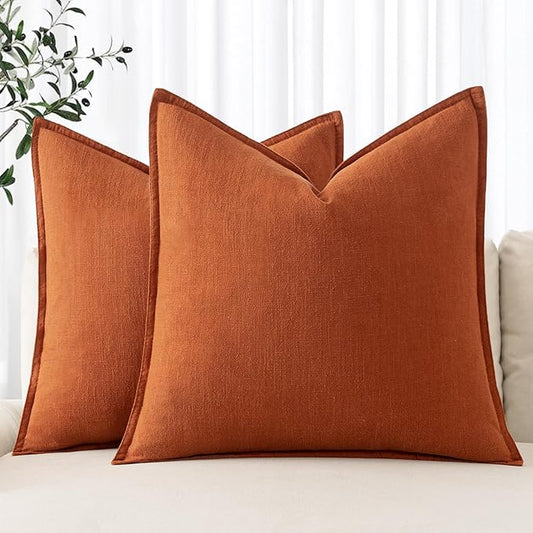MIULEE Decorative Linen Euro Sham Pillow Covers 24x24 Burnt Orange Boho Farmhouse Neutral Couch Throw Pillows for Bed Pack of 2 Accent Modern Pillowcase Summer Sofa Livingroom Home Decor