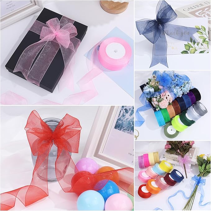 1-1/2 Inch x 50 Yards Sheer Organza Ribbon Chiffon Ribbon for Gift Wedding Flower Bouquet Wrapping Decorations Crafts (Light Pink)