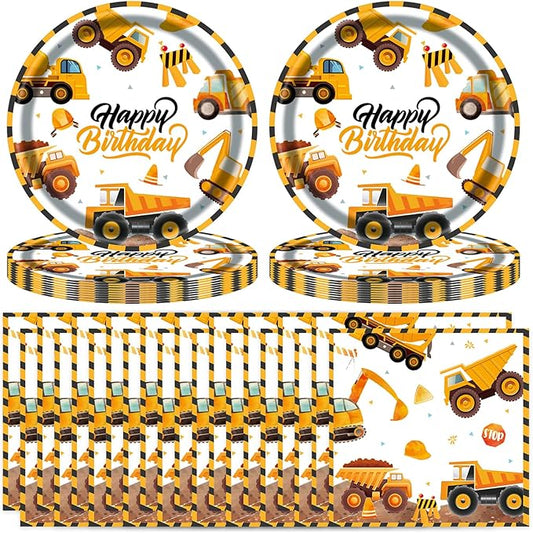 T-Antrix 40 Pcs Construction Plates And Napkins Party Supplies, Truck Birthday Decorations Disposable Paper Tableware Set for Boys Kids Construction Themed Birthday Party Serves 20