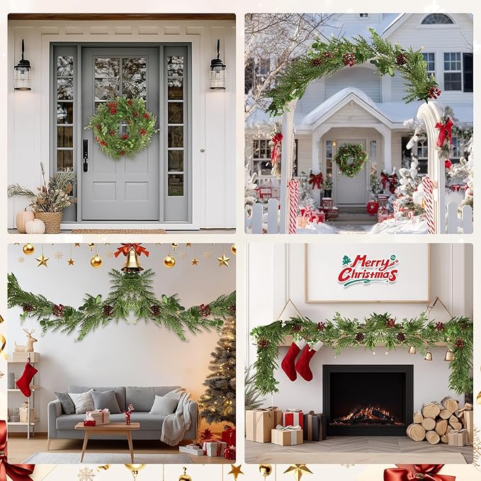 2PCS 6FT Christmas Decorations Cedar Garland, Realistic Soft Pine Wreath, Artificial Green Faux Cedar Pine Garland for Fireplace Mantle Indoor Outdoor Holiday Party Home Decor(2,6FT)