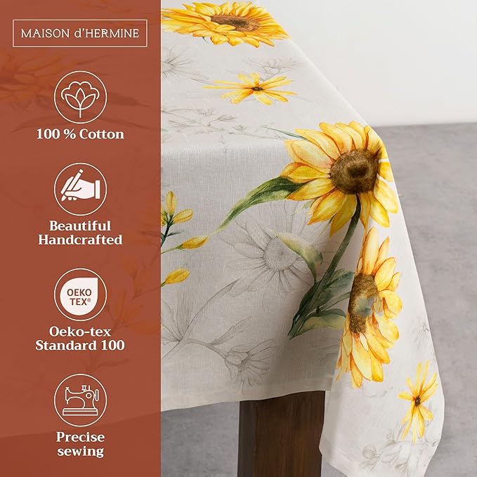 Maison d' Hermine Table Cloth Rectangle Table 100% Cotton 60 x 120 Inches Tablecloth Reusable Decorative Everyday Use for Dining Room, Farmhouse, Home, Party, Festive & Wedding Spring Summer - Candice