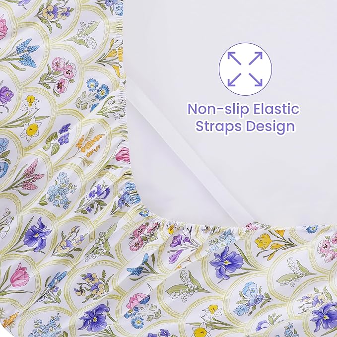 Softan Floral Twin Sheet Set, 3-Piece Microfiber Printed Fitted Sheet with 15" Deep Pockets & Non-Slip Straps, Multi Flower Patterned Single Bedding Sheets & Pillowcase Set