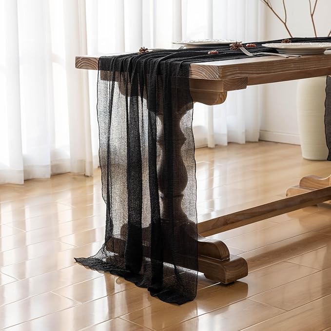 Black Table Runner Cheesecloth Gauze Rustic Premium Cotton Cheese Cloth Table Decor 120 Inch 10 FT for Wedding Bridal Baby Shower Long Sheer Boho Home Decorations