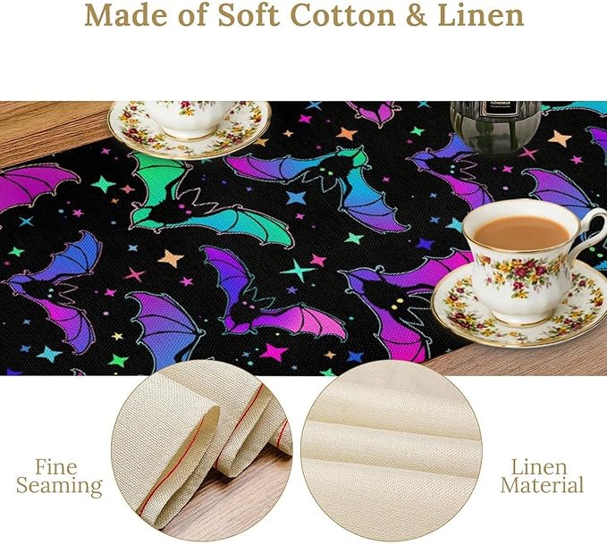 Gothic Table Runner,Colorful Bat Star Pattern Table Runner for Home Kitchen Table Dining Garden Farmhouse Wedding Party Decor 13x120 Inch