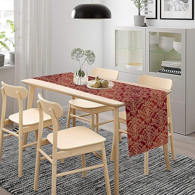 Red Damask Table Runner,Gothic Antique Victorian Floral Boho Table Runner for Home Kitchen Table Dining Garden Farmhouse Wedding Party Decor 13x90 Inch
