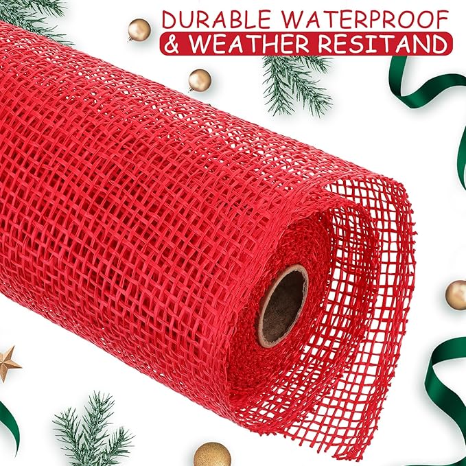Chuangdi 4 Rolls Poly Burlap Mesh Poly Burlap Deco Ribbon Mesh Roll for Christmas Spring Summer Easter 4th of July DIY Flower Wreath Garland, 10 Inch(Red)