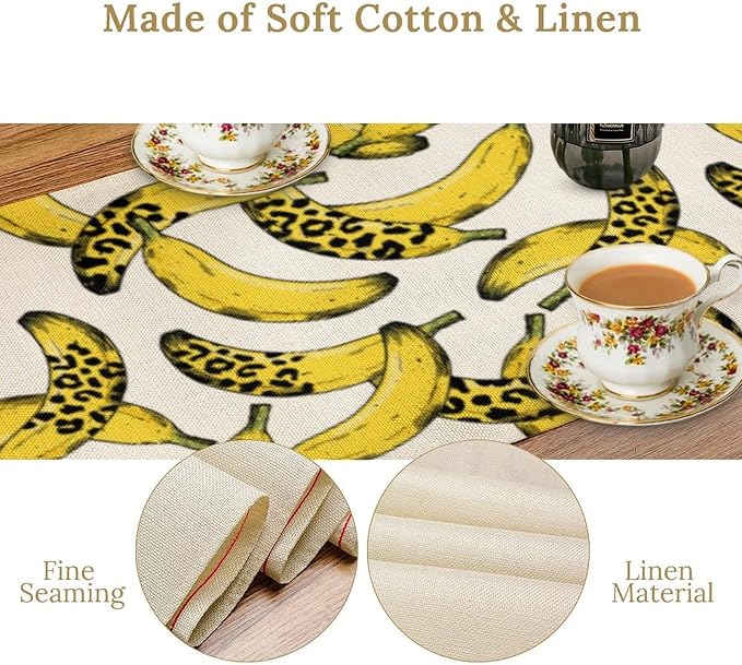 Banana Fruit Table Runner, Kitchen Dining Table Decor,Tropical Fruit Palm Leaves Table Runners for Indoor Outdoor Home Farmhouse Holiday Wedding Birthday Party Decoration, 13 x108 Inch