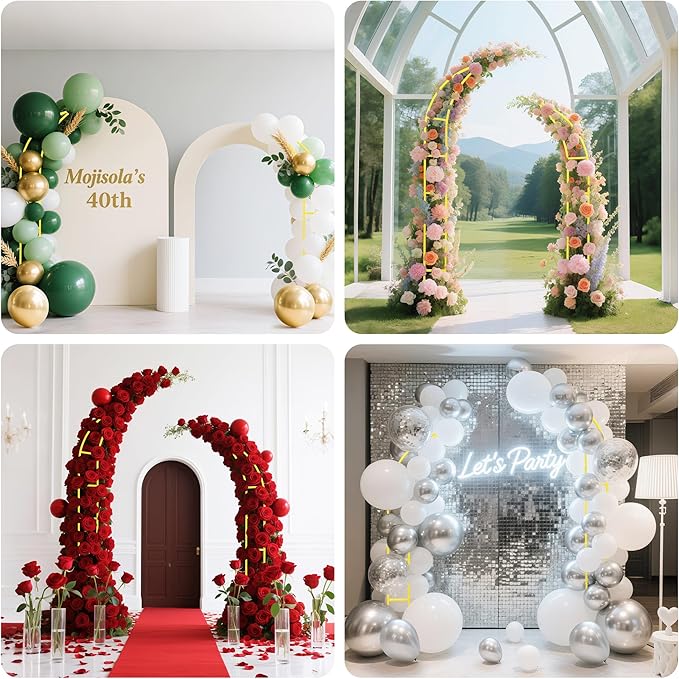 2pcs Curved Wedding Arch Backdrop Stand for Wedding Decor,Metal Balloon Arch for Wedding Ceremony,Bridal Shower,Baby Shower,Engagement Party,Celebration,Garden Climbing Plants Vines 7.8&5.9 FT