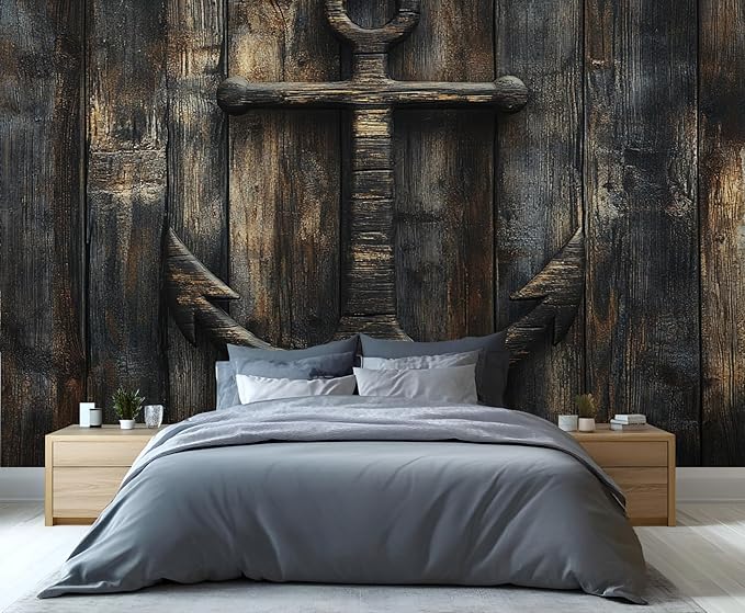 Nautical Anchor Wall Mural, Coastal Style Anchor 3D Wall Murals, Ocean Nautical Wallpaper Mural, for Living Room Bedroom Large Wallpaper Indoor Decor 197" W x124.8 H