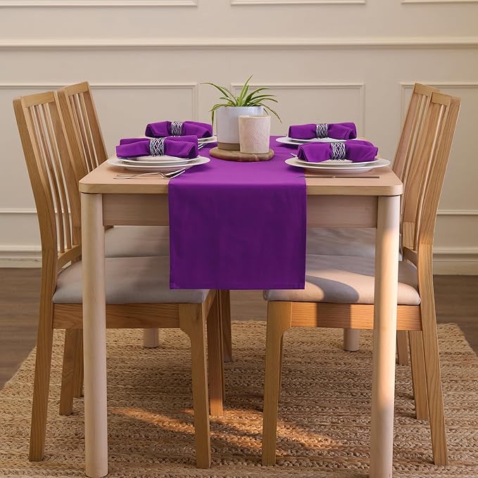 Encasa XO Table Runner 13"x72" Long | Cotton Canvas Fabric | Purple Solid Color | Machine Washable & Durable