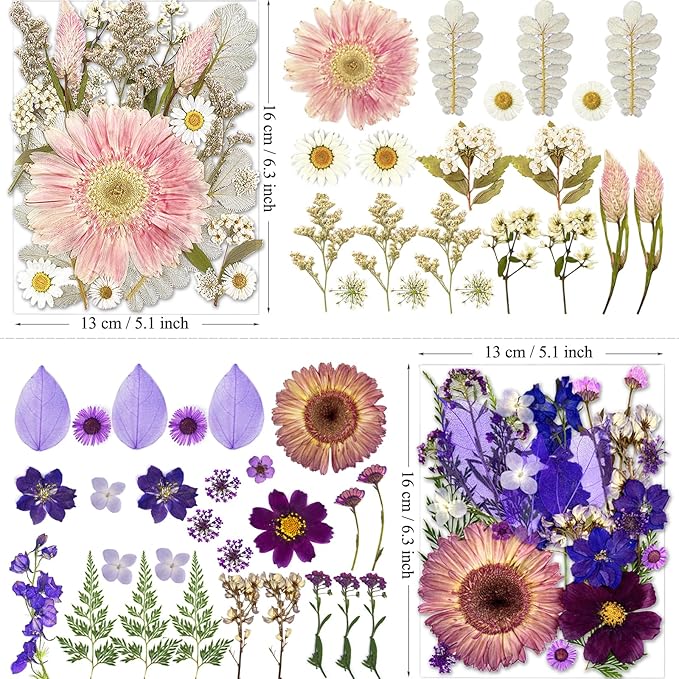 98Pcs Pressed Dried Flowers for Resin Molds, Real Natural Bulk Big Dry Floral Leave for DIY Art Crafts, Epoxy Jewelry, Candle, Soap Making, Nails Decors