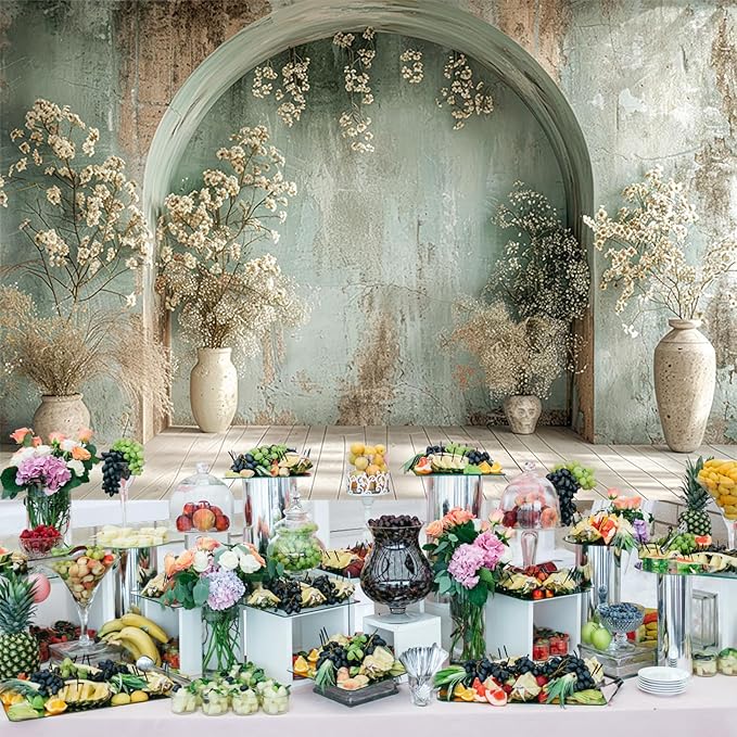 Baocicco 5x3ft Vintage Flower Wall Backdrops for Photography Mint Green Ancient Background Cloth Victoria Floral Bridal Shower Honeymoon Travel Vocation Props Wedding Engagement Party Banner Props