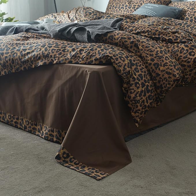 LifeTB Leopard Print Comforter Set Queen Size Animal Cheetah Printed Comforter Soft Fluffy Brown/Black Floral Bedding Comforter with 2 Pillowcases Farmhouse Leopard Pattern Queen Size Comforter Set