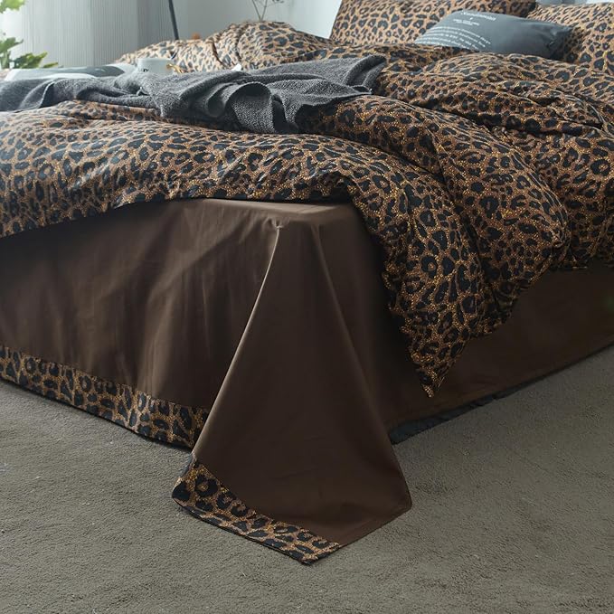 Leopard Print Comforter Set Twin XL Animal Cheetah Printed Comforter Fluffy Soft Leopard Pattern Comforter with 2 Pillowcases Brown/Black Floral Print Bedding Set All Season Boho Twin XL Comforter Set