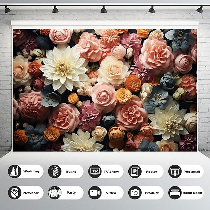 Floral Backdrop Full Glory Vibrant Blossoms Various Flowers Photography Background Idyllic Romantic Floral Theme Party Anniversary Wallpaper Adult Artistic Portrait Photo Studio Props 9x6ft