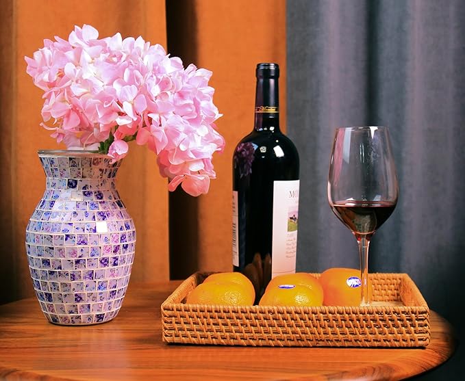 8" H Purple Mosaic Vase.Exquisite Craftsmanship.Decor Home Modern Midsize All Handmade Mosaic Vases .Beautiful Glass Vase for Home&Office Decor.Unique Gift